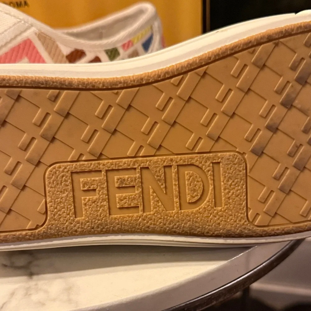 Fendi Cream Canvas Sneakers with Multicolor FF Pattern - Picture 3 of 5